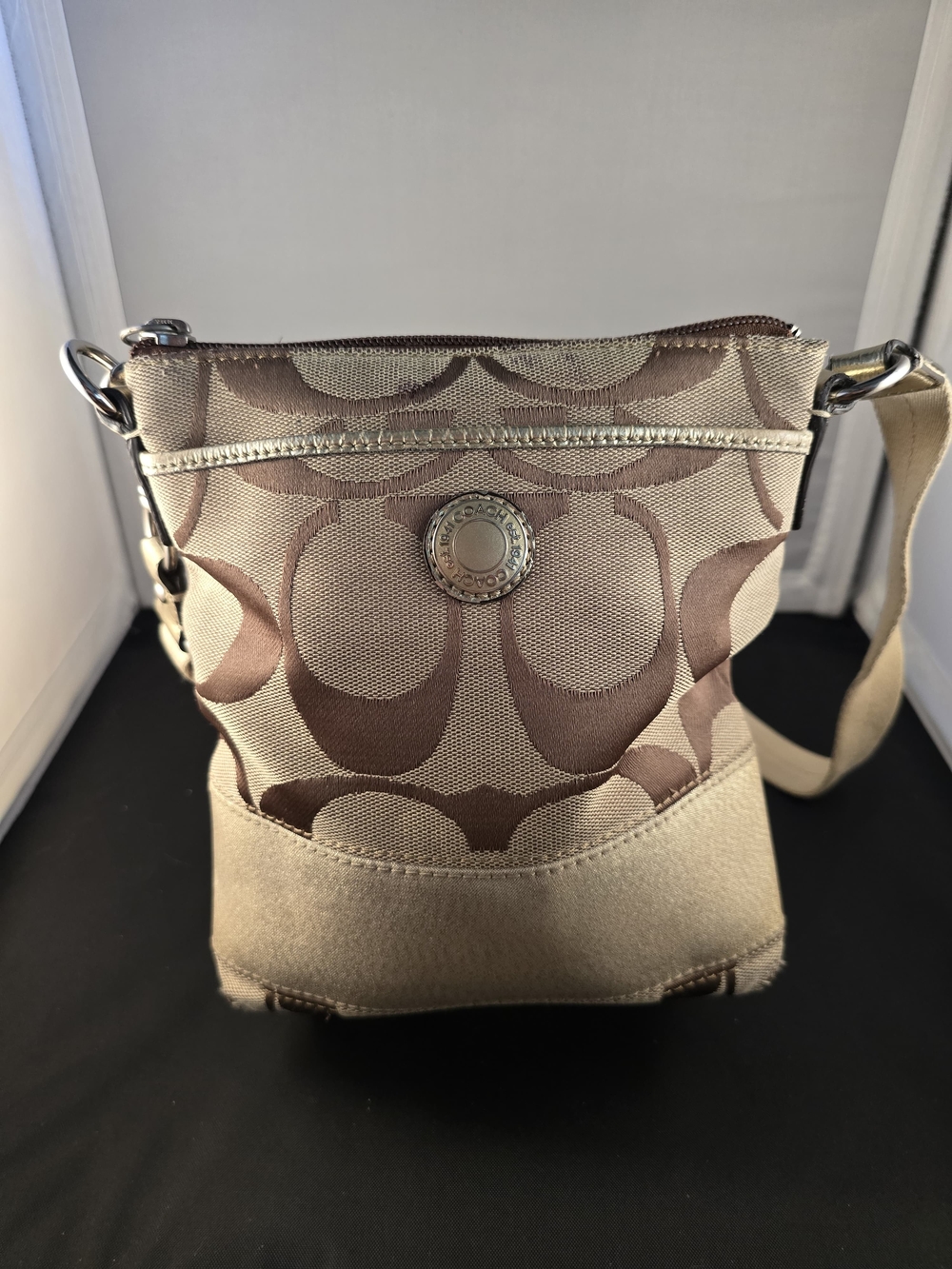 Coach Signature Tan and Brown Crossbody Bag